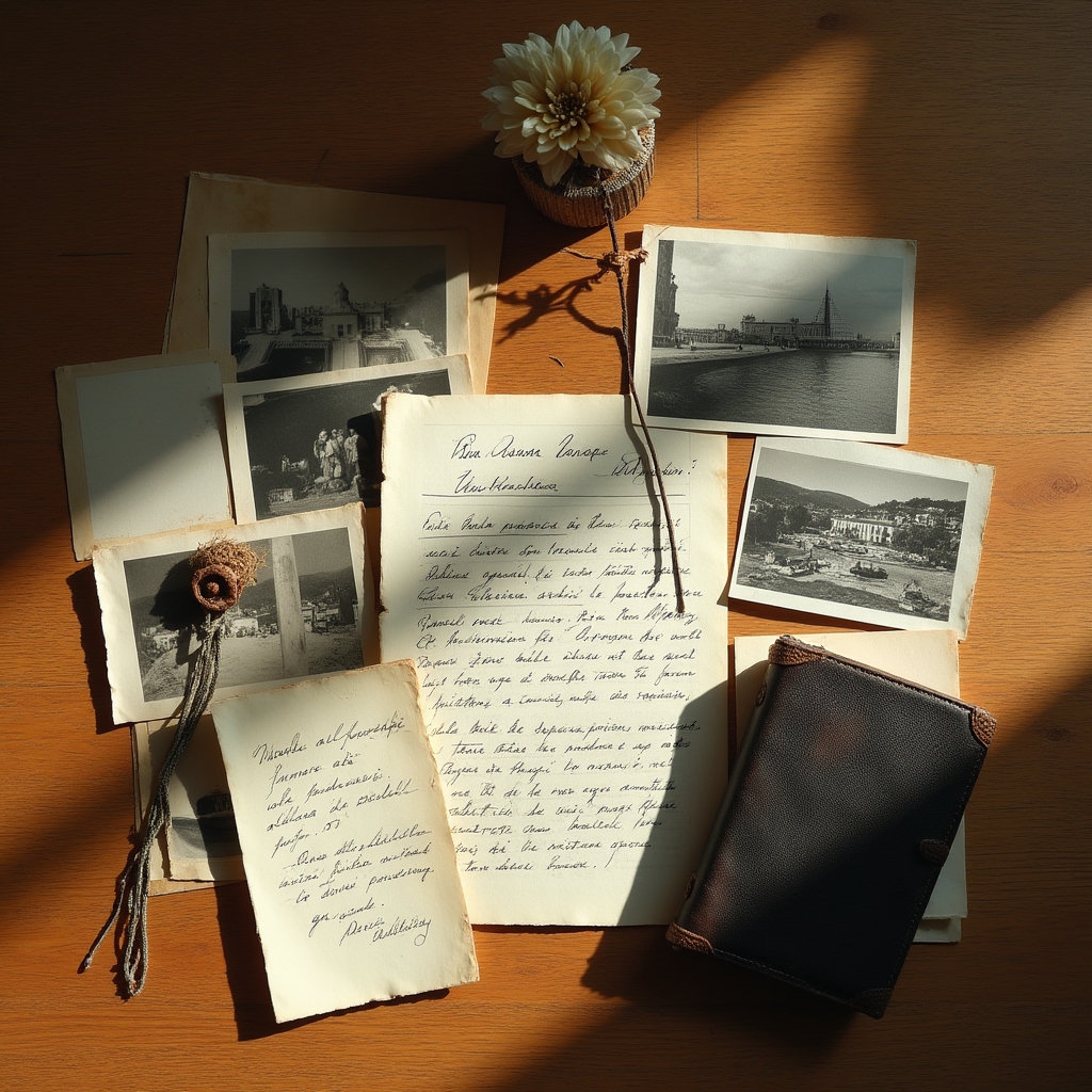 Tavolo con oggetti personali, fotografie vintage e lettere usati come stimoli per il risveglio dei ricordi